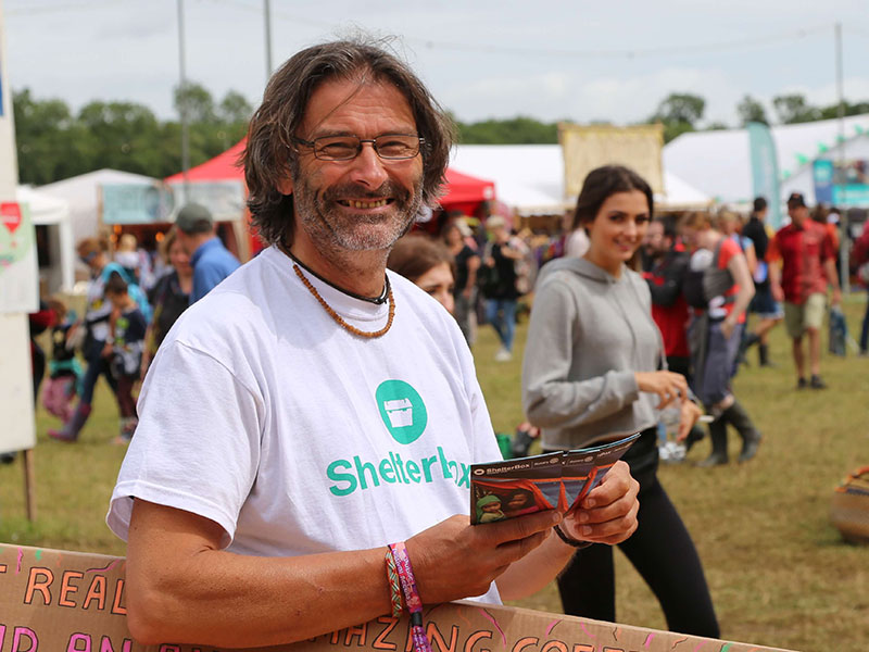 male shelterbox volunteer at festival