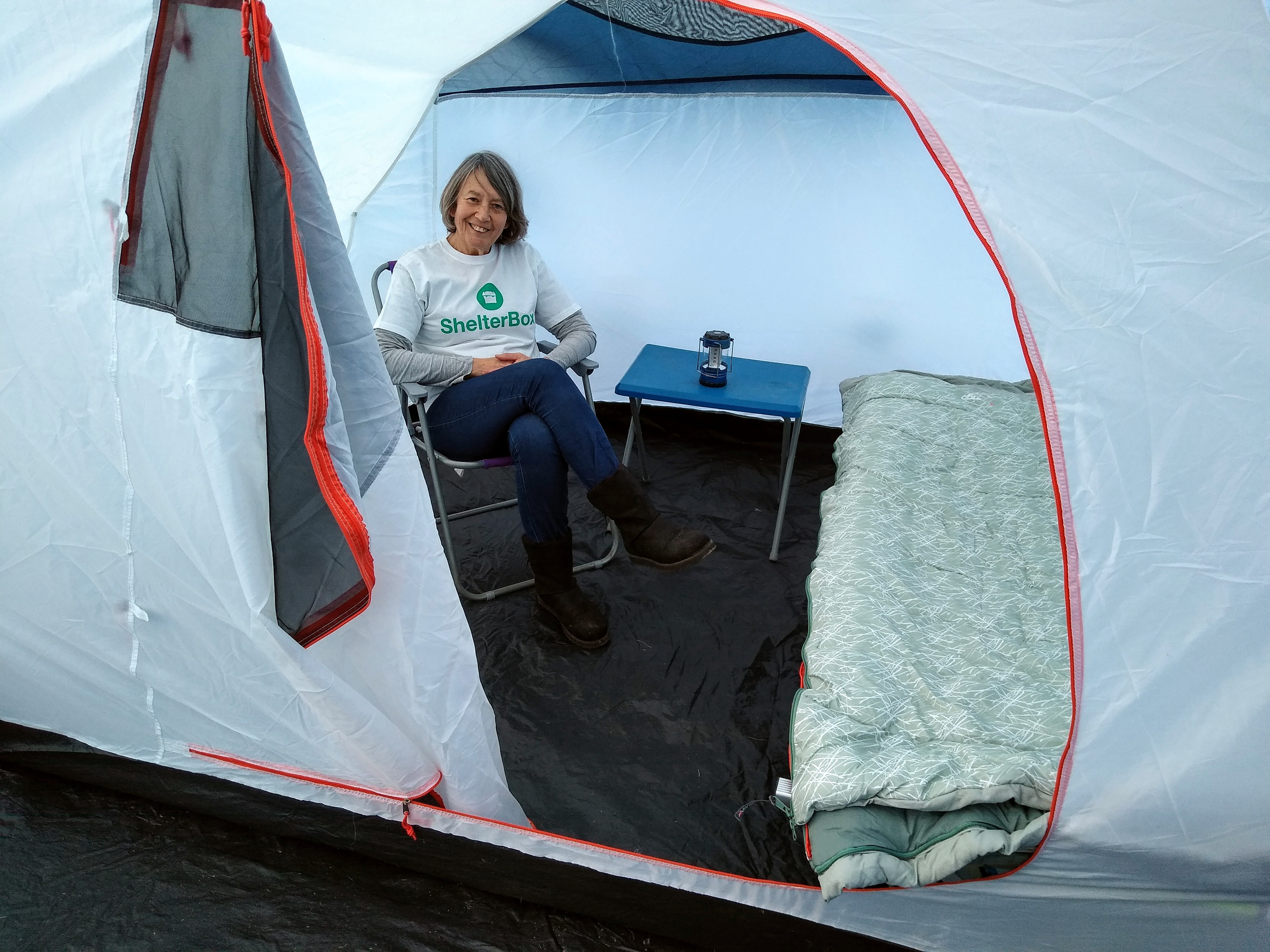 A woman inside a tent