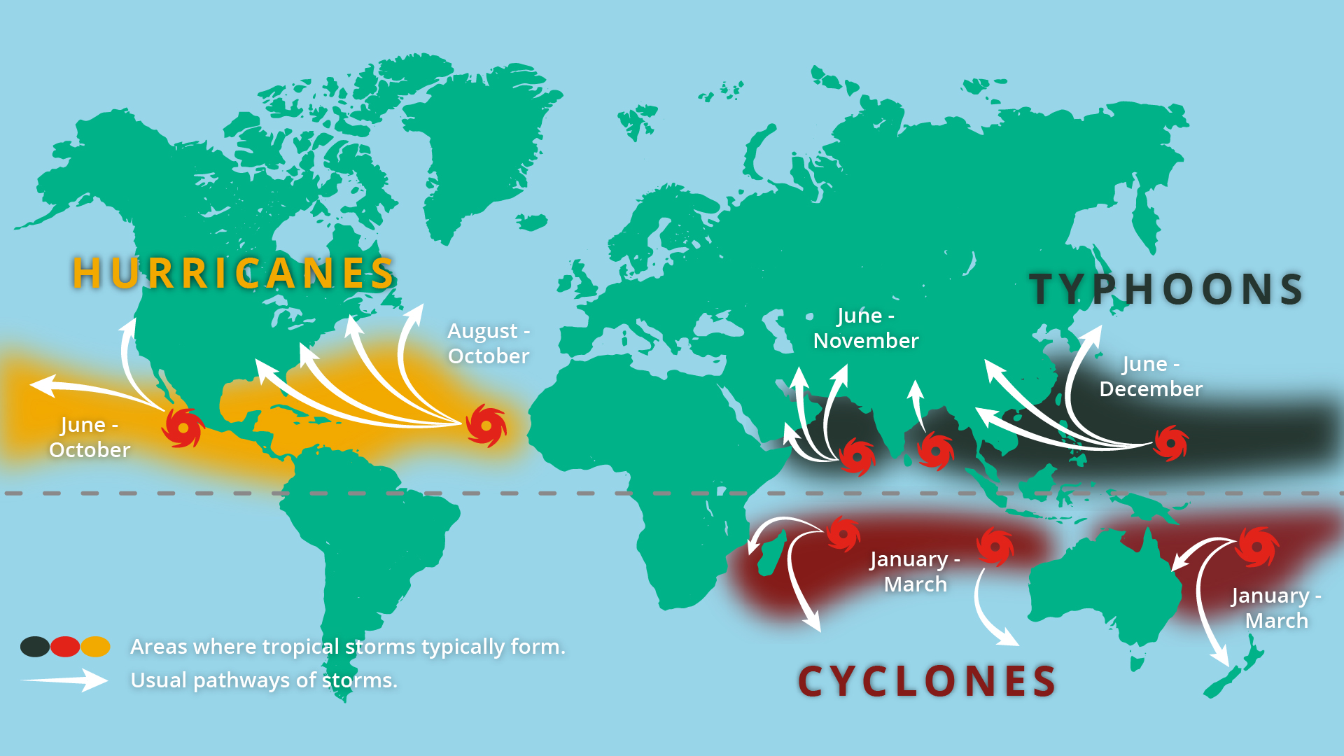 World map showing where tropical storms form